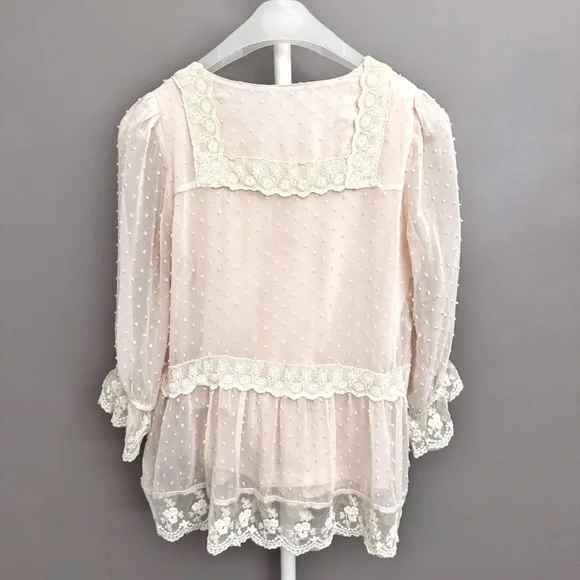 Vintage Romantic Boho Cottagecore Lace Collar Cream White Button Down Blouse - Picture 13 of 15